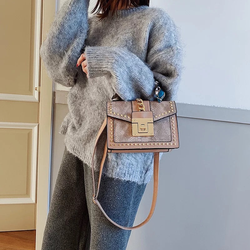 Elegant Khaki Fashion Handbag with Scarf