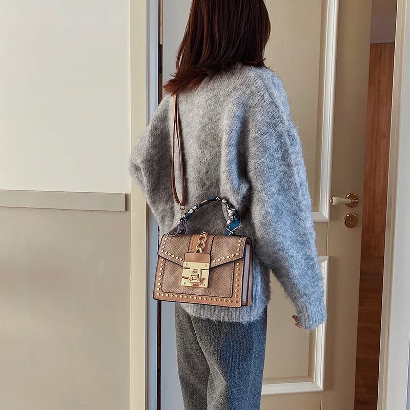 Elegant Khaki Fashion Handbag with Scarf